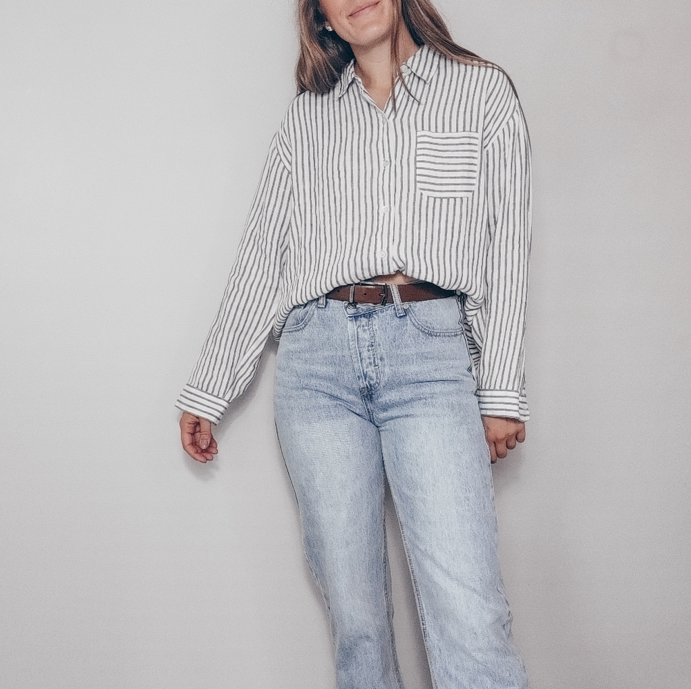 Linen striped button-up